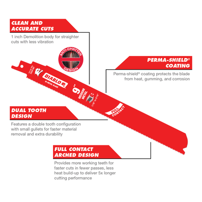 Diablo 9 Steel Demon Bi-Metal Reciprocating Saw Blades 15 Pack - 55mm x 385mm - Medium Metal