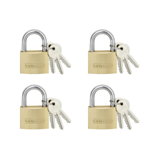 Syneco Brass Padlocks - 40mm - 4 Pack - Keyed Alike - Auzzistore