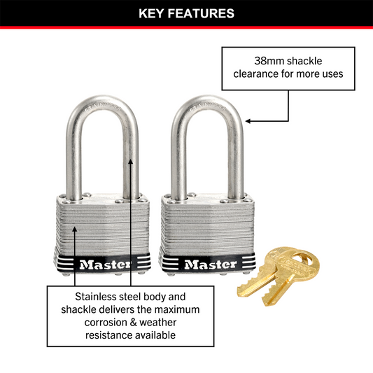 Master Lock 44mm Padlock 2 Pack - Laminated Stainless Steel - Weather Resistant – view 2 - Auzzistore