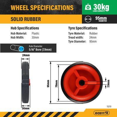 Easyroll 95mm Rubber Wheel - Plastic Centre - Solid - Puncture Proof