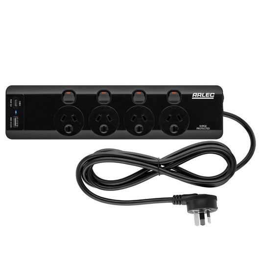 Arlec 4 Outlet Surge Powerboard 1.8m - PD45W USB A & C Charging