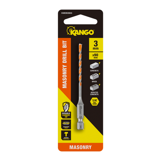 Kango 3 x 90mm Masonry Drill Bit - Durable Carbide Tip - Precision Start Tip - Auzzistore