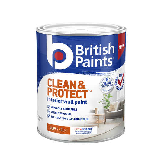 British Paints Clean and Protect Low Sheen Interior Paint 1L - White - Wipeable Surface - 8-Year Mould Guarantee - Auzzistore