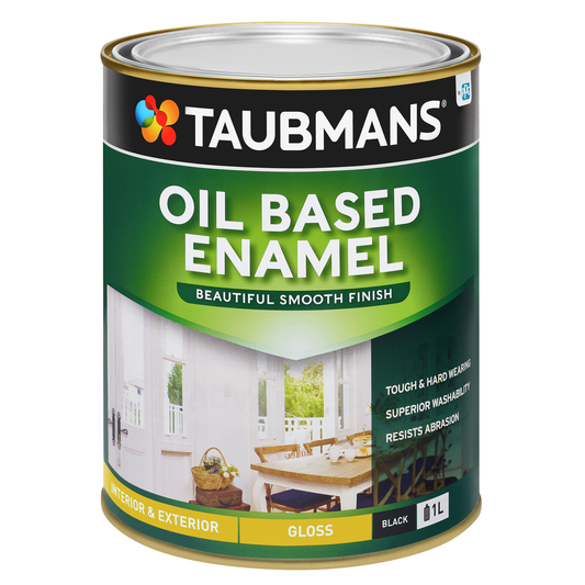 Taubmans Black Gloss Oil Based Enamel - 1L - Durable for Interior & Exterior - Auzzistore