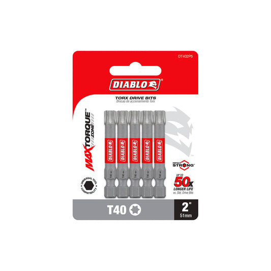 Diablo Power Bit T40 2 - 5 Pack - 73.03mm x 6.35mm x 98.43mm - Extreme Durability - Auzzistore