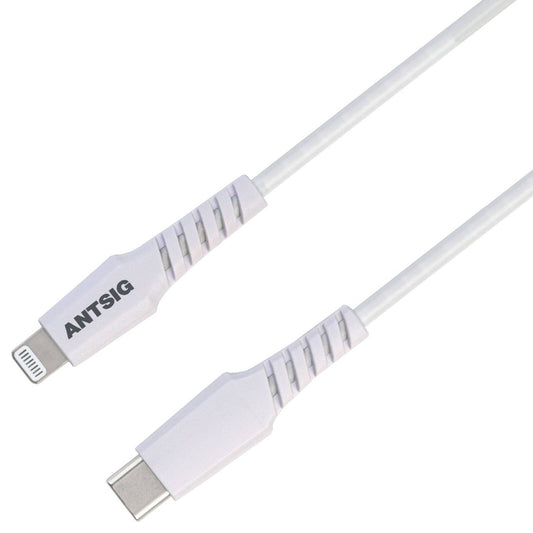 Antsig 1m USB C to Lightning Cable - White - 18W Fast Charging - Durable