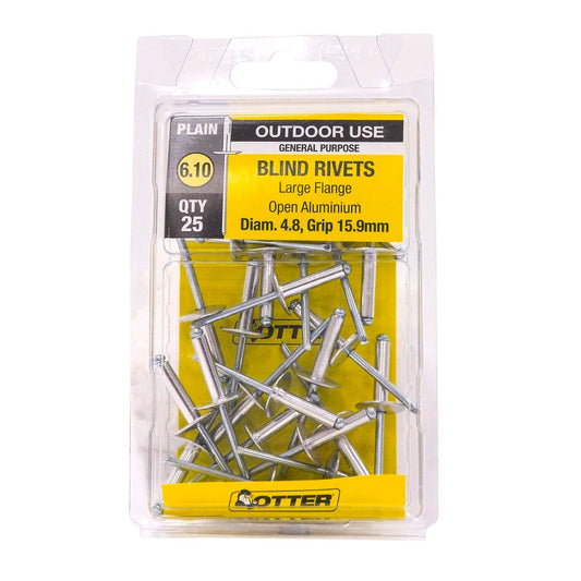 Otter 4 Aluminium Rivets - Large Flange - 25 Pack - 8mm x 15mm - Auzzistore