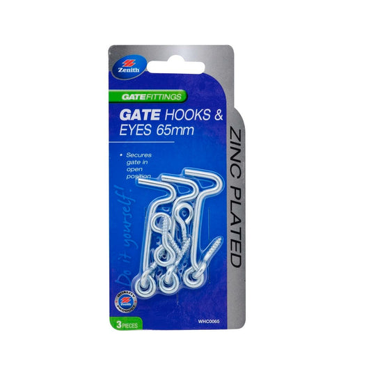 Zenith 65mm Gate Hook and Eyes 3 Pack Zinc Plated Steel Durable - Auzzistore