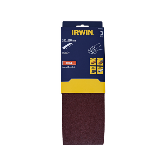 Irwin Sanding Belt 3 Pack - 100 x 610mm - 80 Grit - Wood & Metal Use - Auzzistore