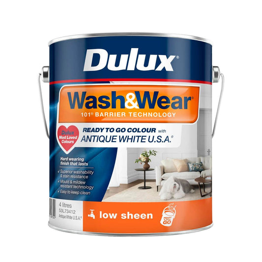 Dulux Wash Wear Low Sheen Interior Paint 4L Antique White - 4L - Washable, Mould Resistant - Auzzistore