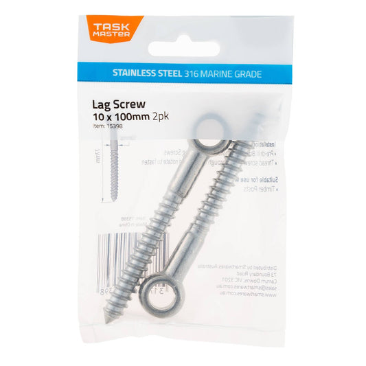Taskmaster Lag Screw - 10mm - 316 Stainless Steel - Marine Grade - Auzzistore