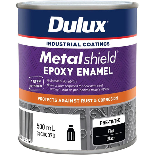 Dulux Metalshield Epoxy Enamel Flat Paint 500ml Black Durable Finish - Auzzistore