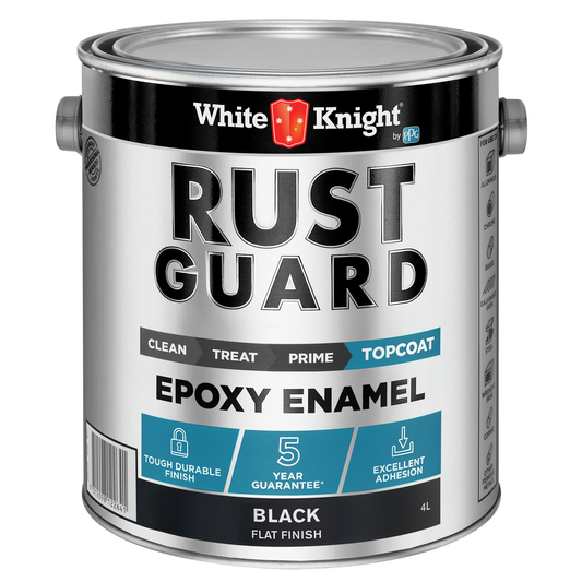 White Knight Rust Guard 4L Black Flat Epoxy Enamel Paint - UV Resistant - Durable Coating - Auzzistore