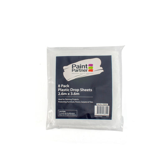 Paint Partner 2.6 x 3.6m Clear Plastic Drop Sheet - 8 Pack