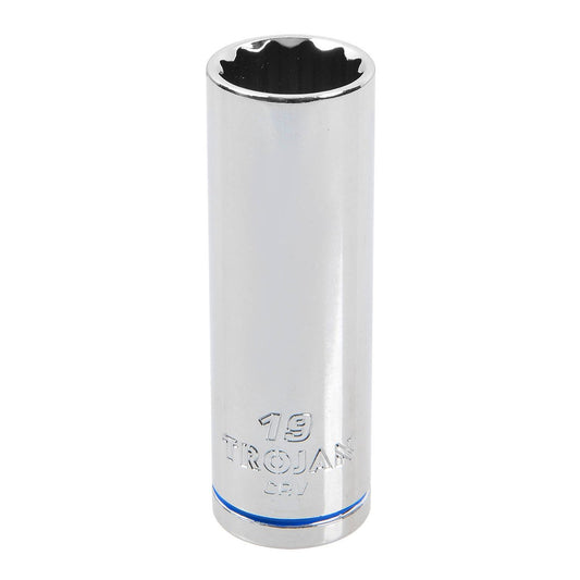 Trojan 19mm Deep Socket 1/2" Drive - Chrome Vanadium - 12-Point Design - Lifetime Warranty - Auzzistore