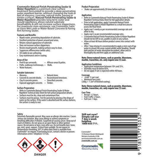 Crommelin Natural Finish Penetrating Sealer - 300g Water Repellent Sprayable - Clear - Mould Resistant – view 2 - Auzzistore