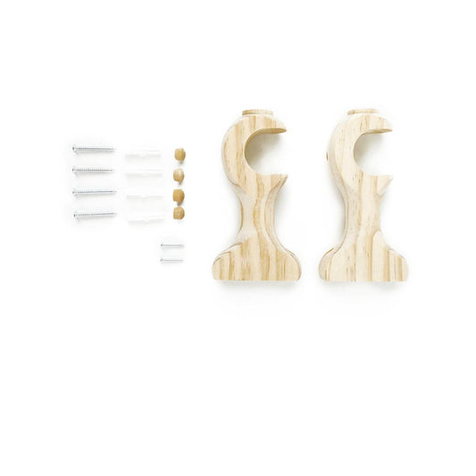 Windoware Natural Curtain Woodpole Brackets - 33mm - Natural - Timber - Easy Install - 2 Pack - Auzzistore