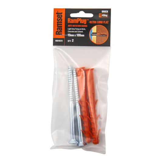 Ramset Flat Ultra Long Ramplug 10 x 100mm Nylon 2 Pack Benefits - Auzzistore