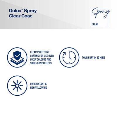 Dulux Spray Paint 325g Satin Clear - Fast Drying - Self-Priming - 10 Min Touch Dry