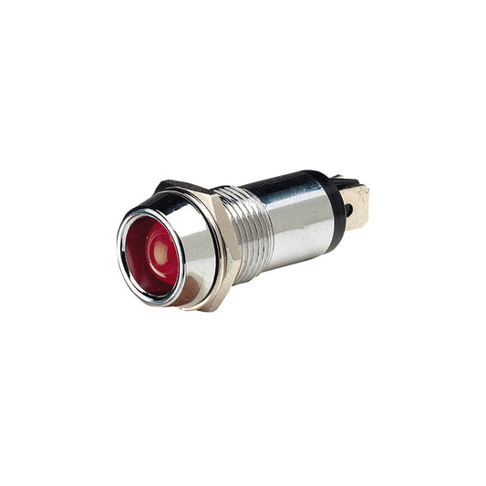 Narva Chrome Pilot Lamp - 12V 15A - Red LED - 14.2mm Diameter