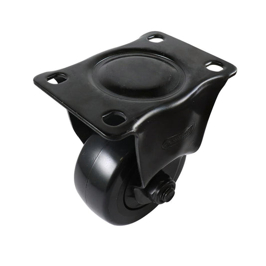 Easyroll 75mm Black PVC Fixed Castor - Durable - Shock Absorption - 80kg Load - Auzzistore