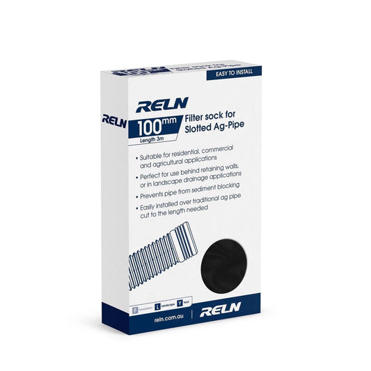 Reln Filter Sock - 100mm x 3m - Black Textile - Landscape Drainage - Auzzistore