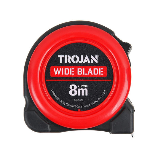 Trojan 8m Wide Blade Tape Measure - Double-Sided Graduation - Durable - Auzzistore