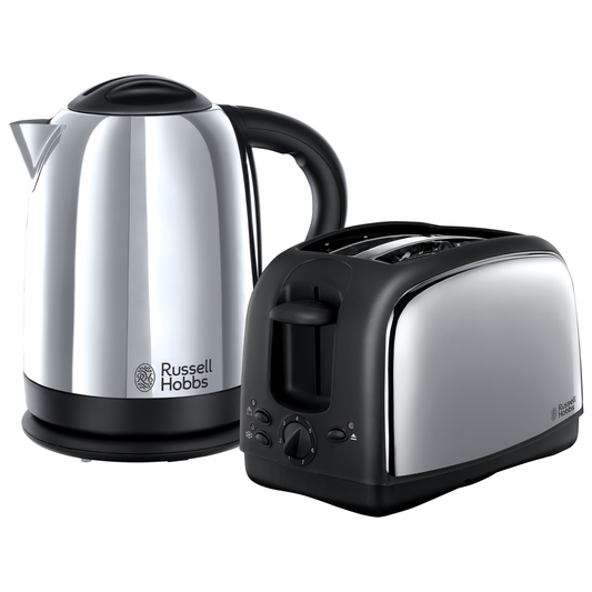 Russell Hobbs Lincoln Toaster Kettle Breakfast Pack - 2 Slice Toaster & 1.7L Kettle - Polished Stainless Steel - Auzzistore