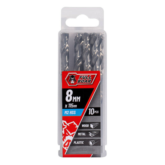 Full Boar 8mm HSS Drill Bit - 10 Pack - Precision Drilling - Durable M2 Steel - Auzzistore
