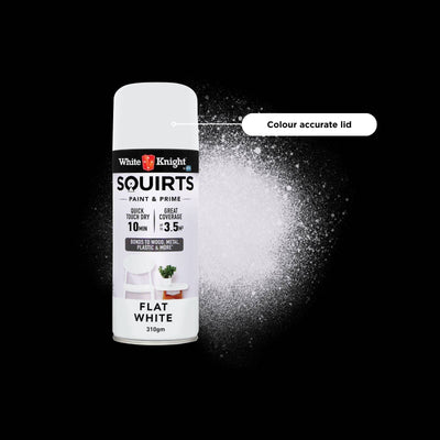 White Knight Squirts 310g White Flat Spray Paint - Solvent Based - Quick Dry - Durable Finish