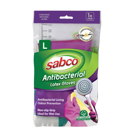 Sabco Antibacterial Latex Gloves - Large - Latex - Non-Slip Grip