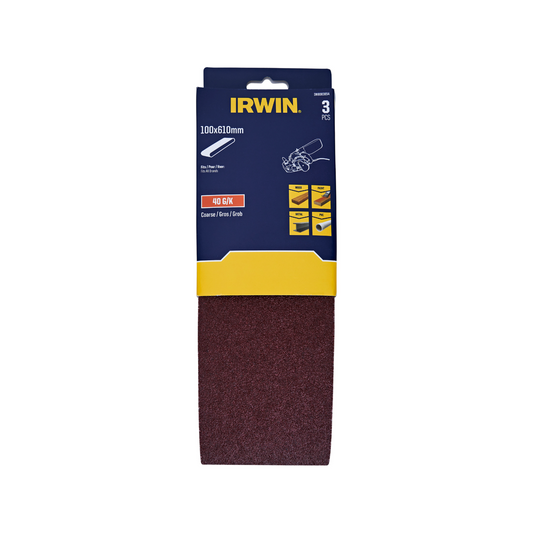 Irwin Sanding Belts 3 Pack - 100 x 610mm - 40 Grit - Aluminium Oxide - Wood & Metal - Auzzistore