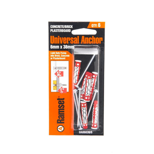 Ramset Universal Anchor 6 Pack 6mm x 38mm Strong Holding Power - Auzzistore