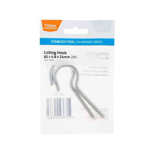 Taskmaster Ceiling Hook 85 x 4.8 x 24mm 316 Stainless Steel - 2 Pack - Corrosion Resistant - Auzzistore