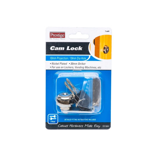 Prestige Projection Cam Lock - 10mm - Nickel Plated - Lockable - Auzzistore