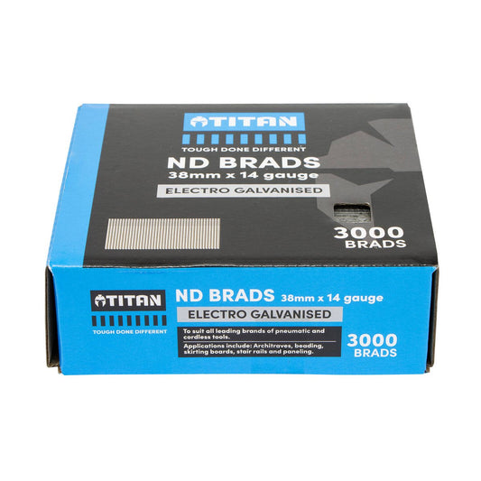 Titan 38mm Electro Galvanised Straight Collated Nail Brads Pack of 3000 - 14 Gauge - Chisel Point - Corrosion Resistant - Auzzistore