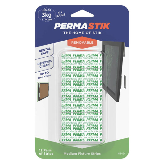 Permastik Medium Picture Strips - 12 Pairs - Plastic - Easy Hanging - Auzzistore