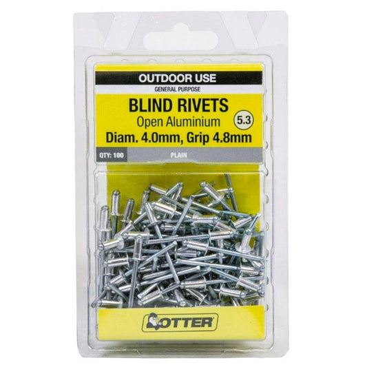 Otter Open Aluminium Blind Rivets 4x4 8mm 100 Pack Strong Lightweight - Auzzistore