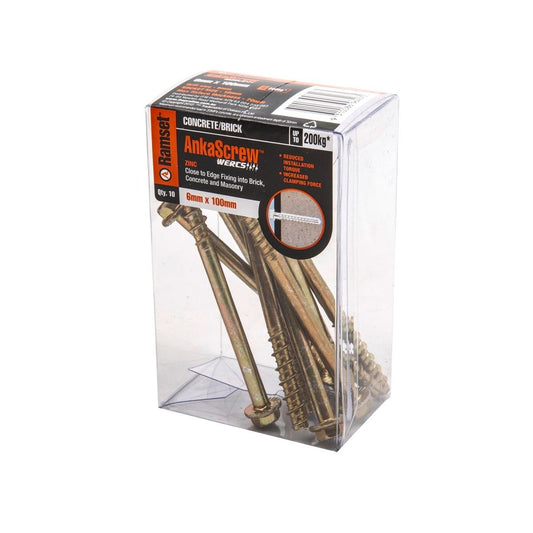 Ramset Ankascrew 6 x 100mm Zinc Masonry Anchor 10 Pack Removable - Auzzistore