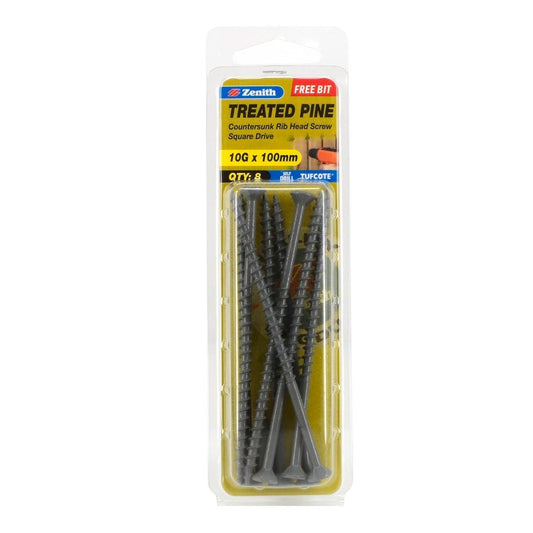 Zenith Treated Pine Screws - 10g x 100mm - Carbon Steel - Tufcote - Auzzistore