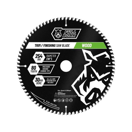 Full Boar 254mm 80T Mitre Saw Blade, Precision Triple Ground, Hardened Steel, Anti-Friction