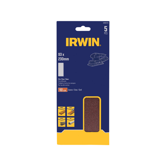 Irwin Punched Sand Sheet 5 Pack - 40 Grit - 93 x 230mm - Aluminium Oxide - Auzzistore