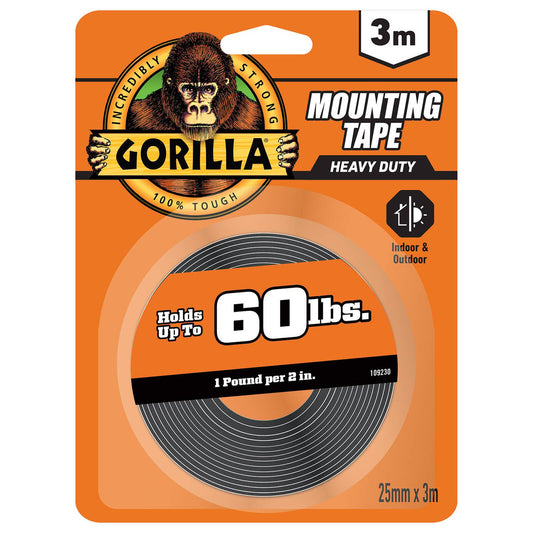 Gorilla Heavy Duty Mounting Tape - 3.04m - Black - Weatherproof Bond