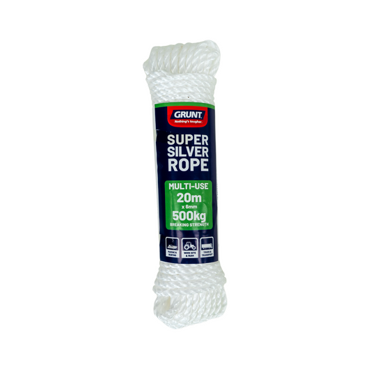 Grunt Super Silver Rope - 6mm x 20m - Polypropylene - Abrasion Resistant - Auzzistore