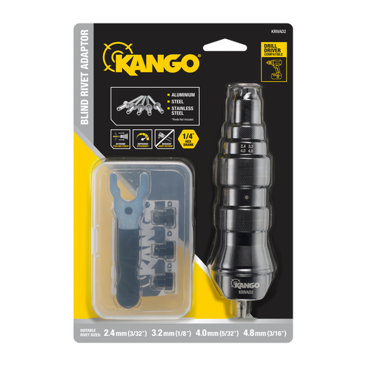 Kango Blind Pop Rivet Drill Adaptor - 4 Nose Pieces - 2.4mm to 4.8mm - Auzzistore