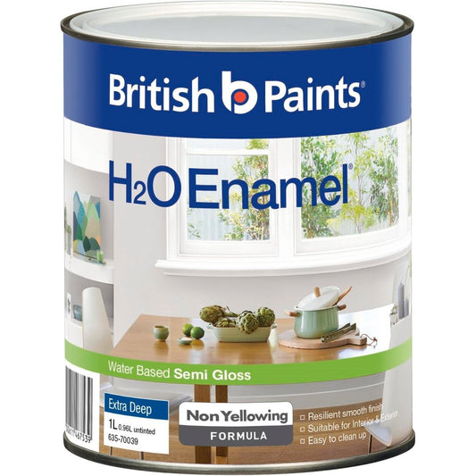 British Paints H2O Enamel Semi Gloss - 1L - Water Based - Extra Deep - Auzzistore