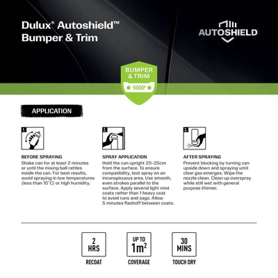 Dulux Autoshield Spray Paint - 340g Satin Black Bumper - Durable Finish