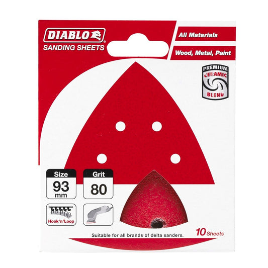 Diablo Abrasive Detail Sander Sheets - 93mm x 93mm - Aluminum Zirconia - 80 Grit - 10 Pack - Auzzistore