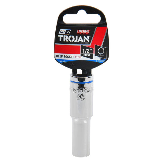 Trojan 11mm Deep Socket 1/2" Drive - Polished Chrome Vanadium - 12 Point – view 2 - Auzzistore