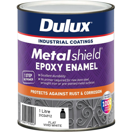 Dulux Metalshield Epoxy Enamel 1L Flat White - Durable Rust Protection